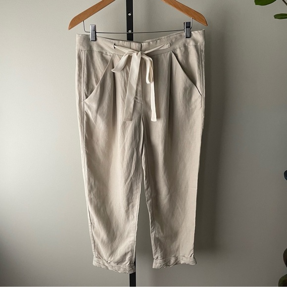 Wilfred Allant Linen Blend Crop Pant Cuff Hem Cream Size 10 - Picture 1 of 10